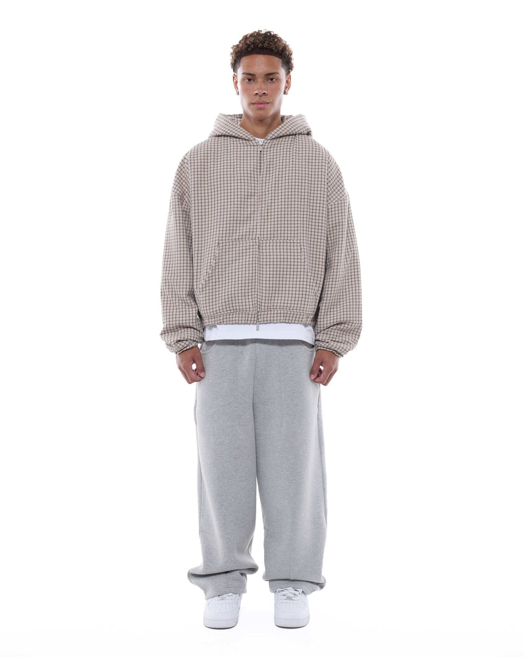CHECKERED ZIP UP - CREAM/BLACK