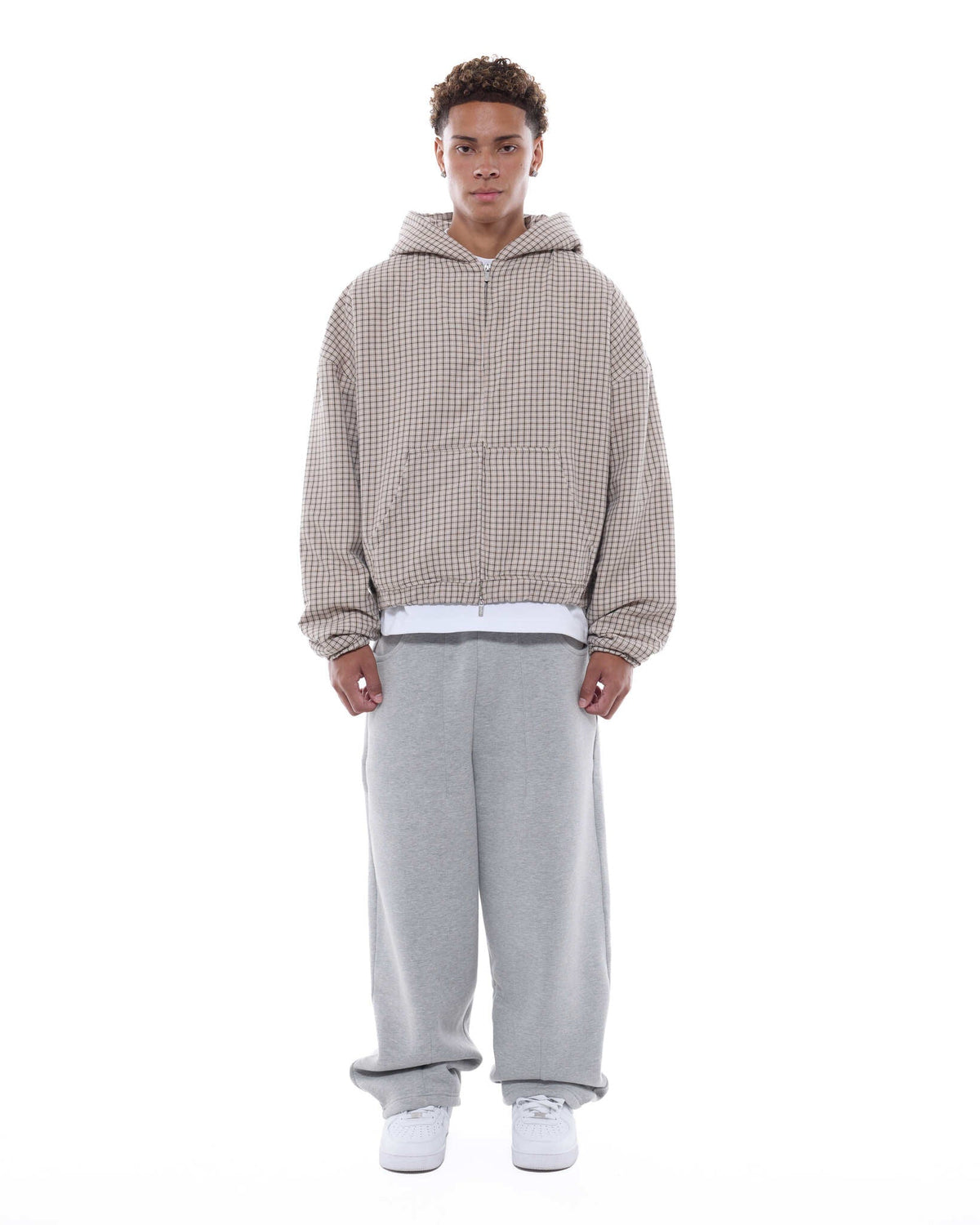CHECKERED ZIP UP - CREAM/BLACK