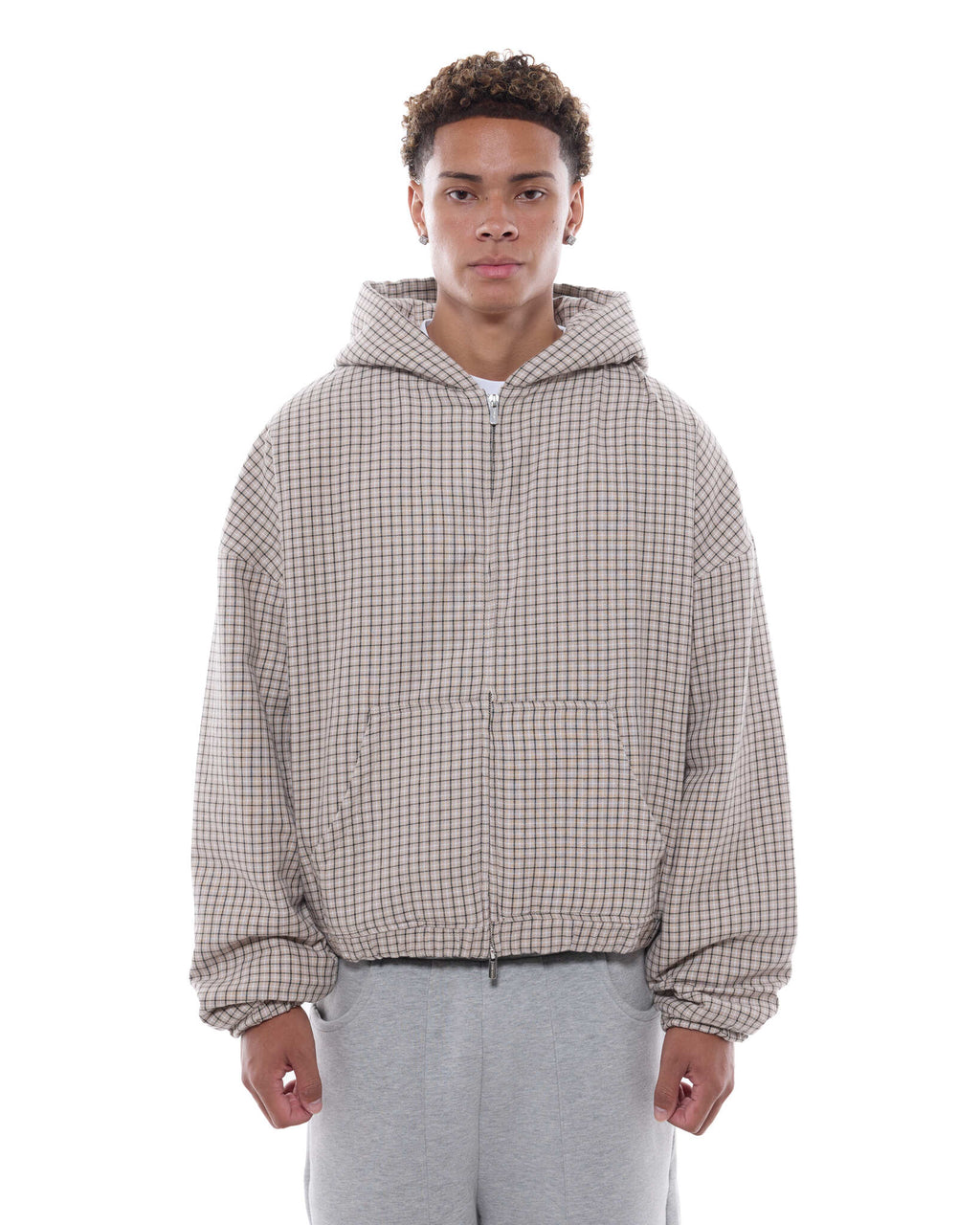 CHECKERED ZIP UP - CREAM/BLACK