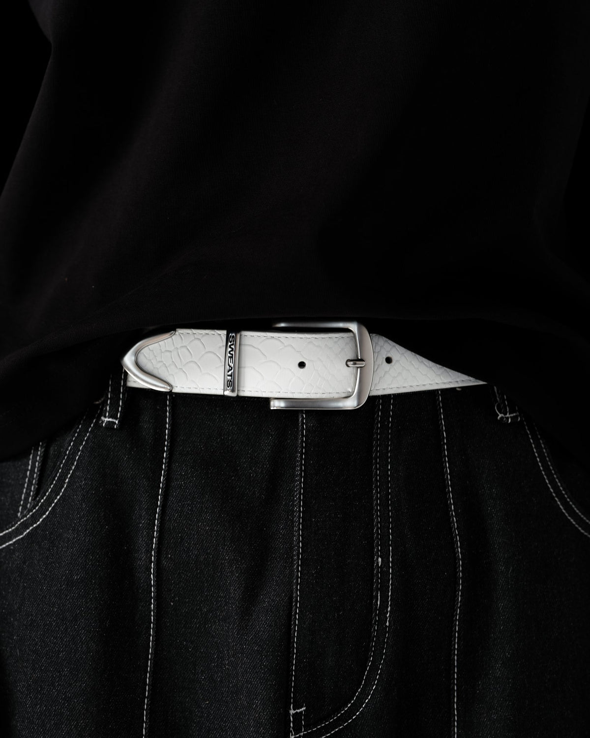 SNAKE SKIN LEATHER BELT - WHITE