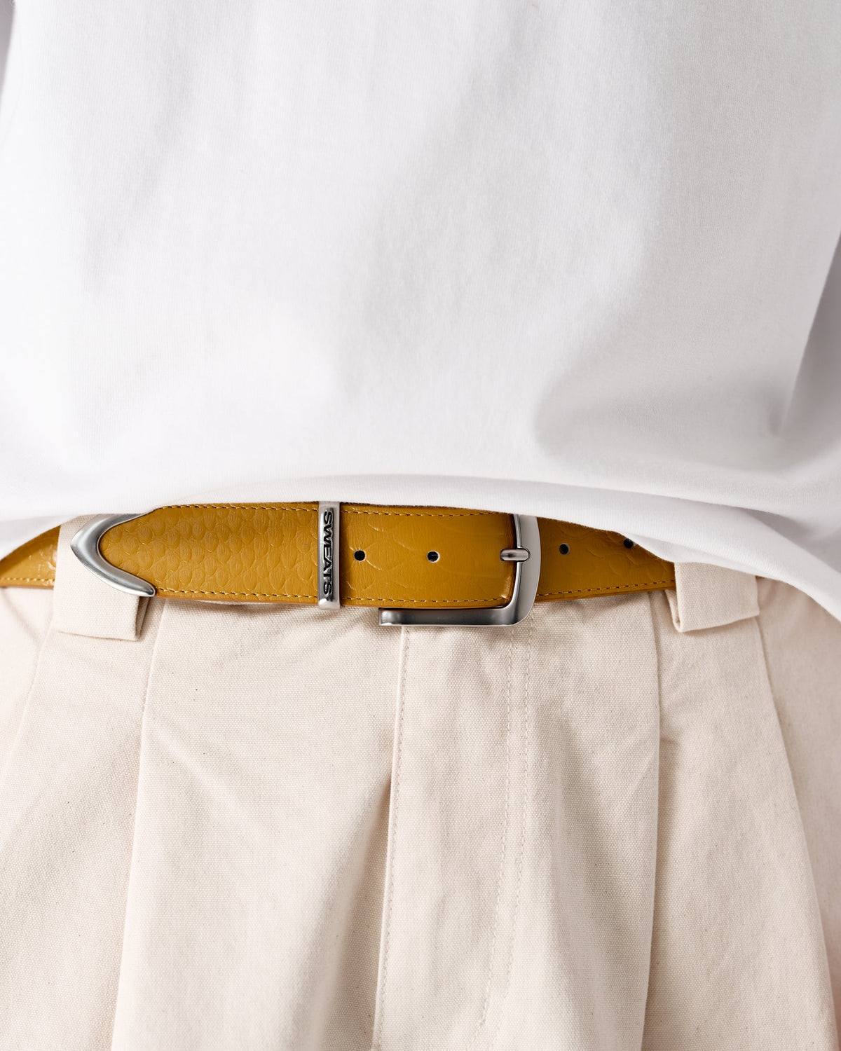 SNAKE SKIN LEATHER BELT - YELLOW