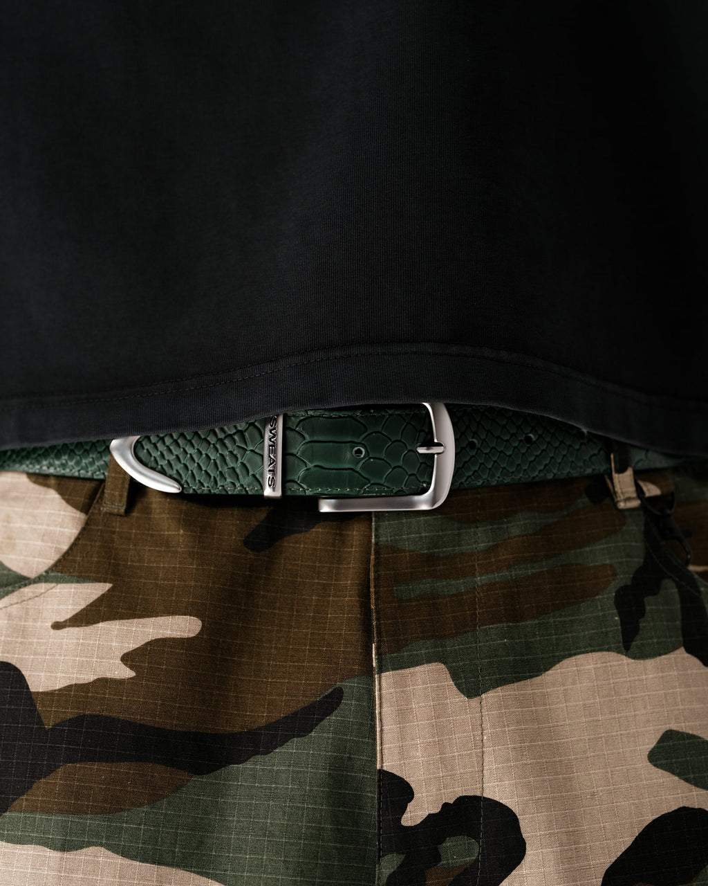 SNAKE SKIN LEATHER BELT - GREEN