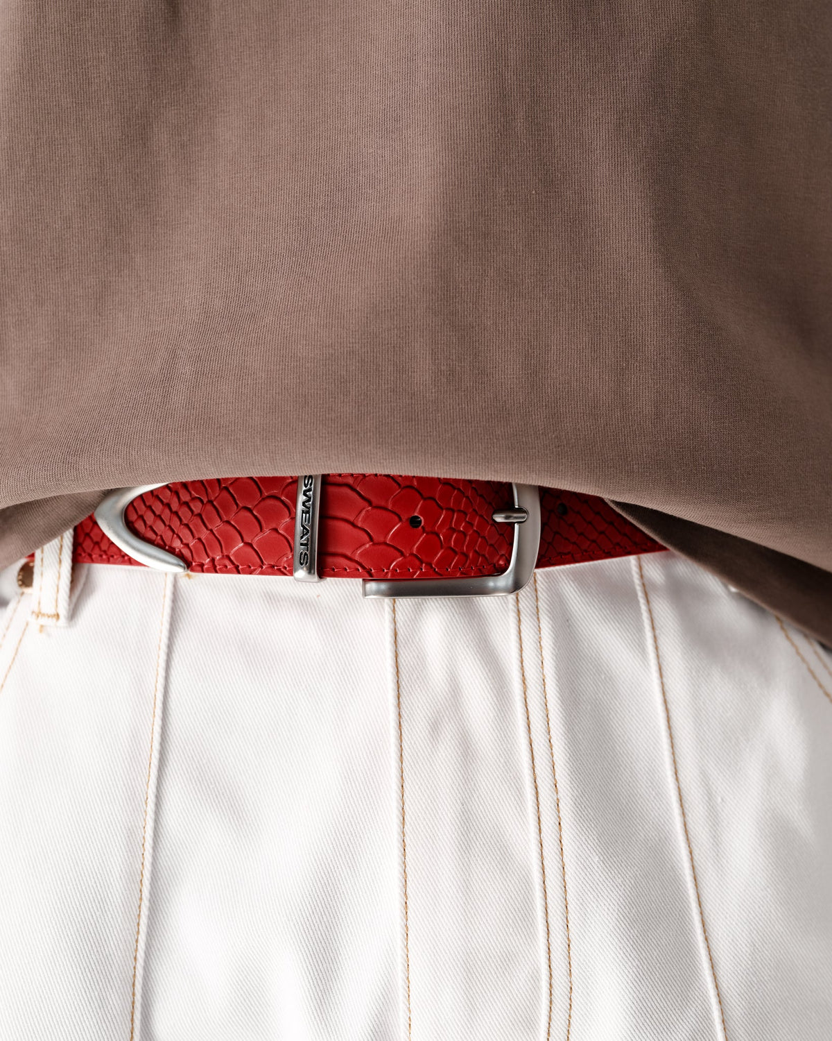 SNAKE SKIN LEATHER BELT - RED