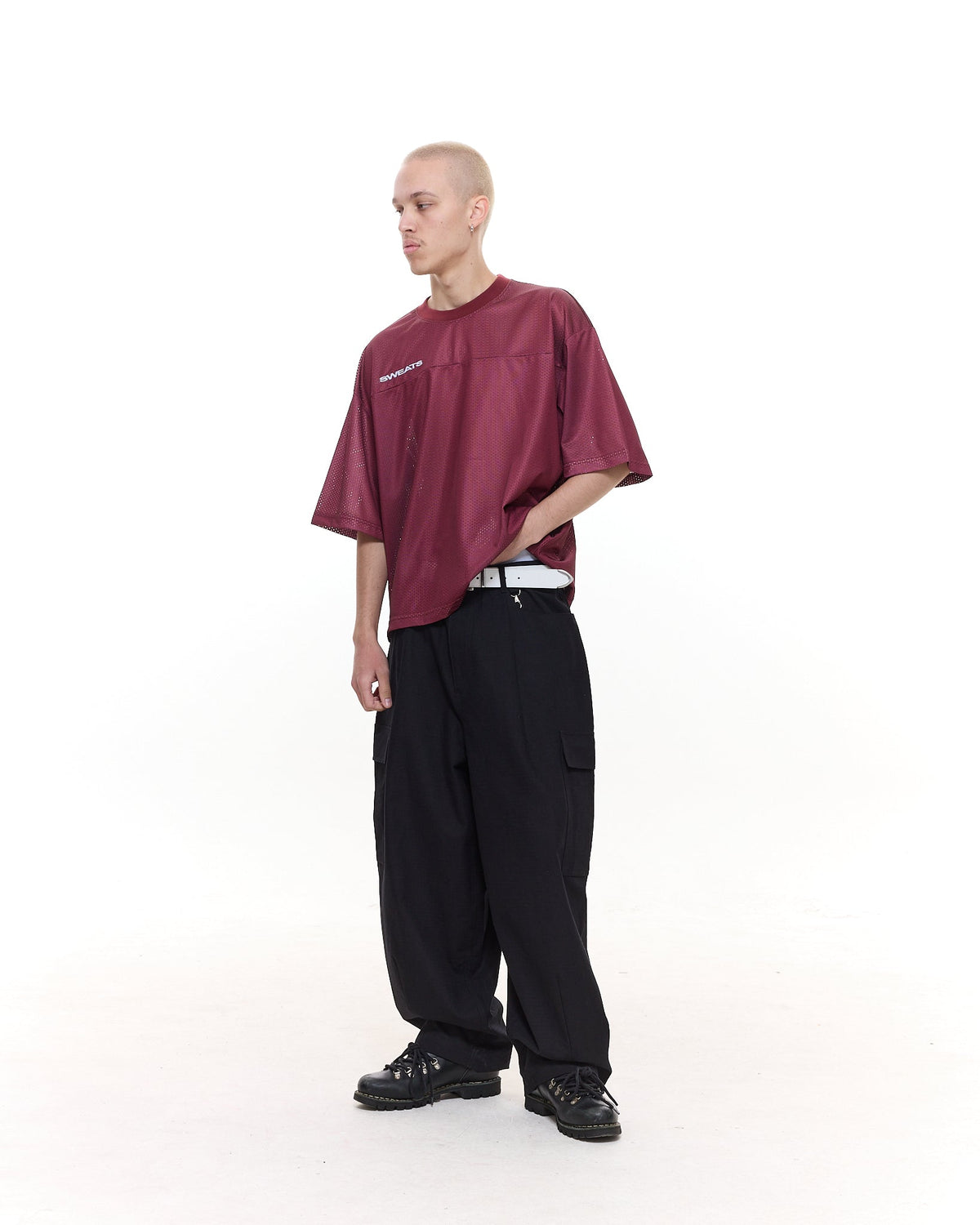 MESH SS T-SHIRT - BURGUNDY